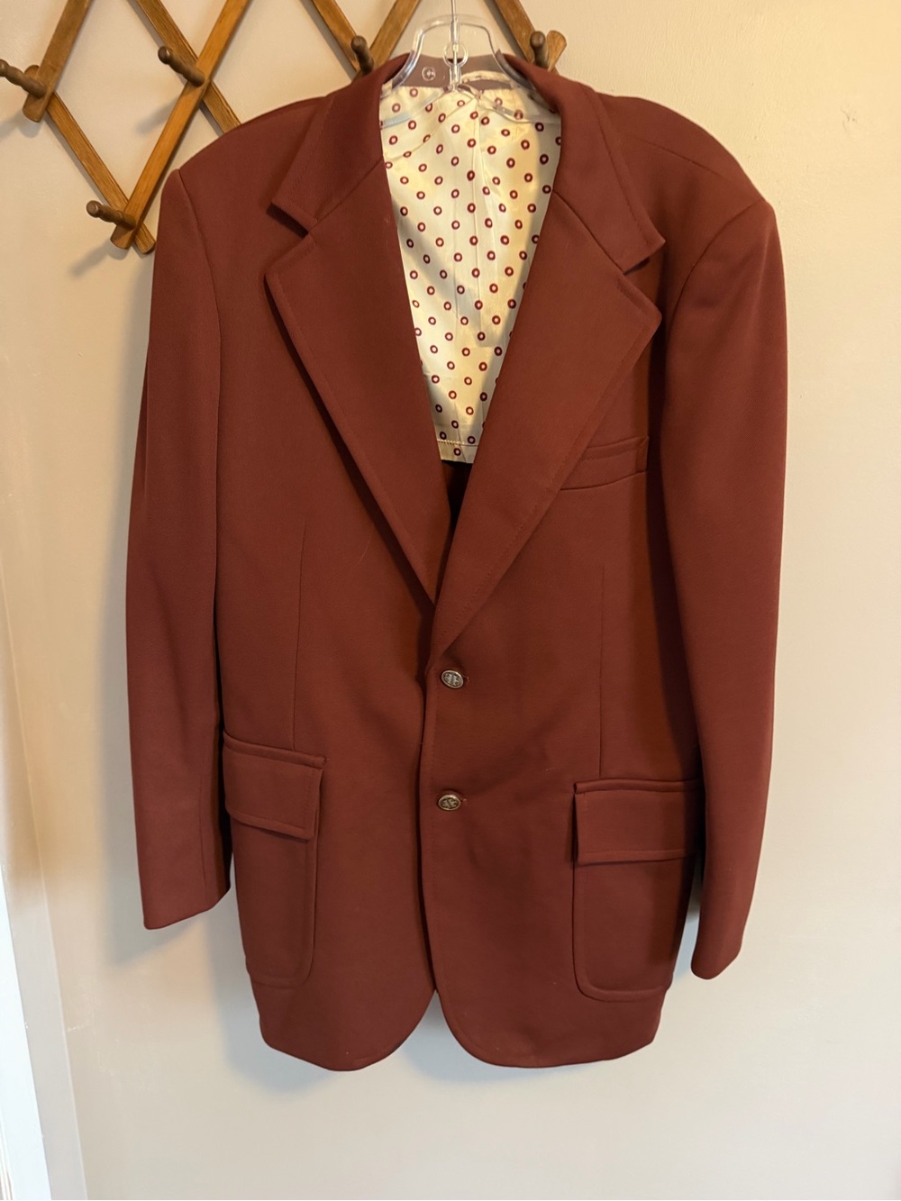 Sears The Mens Store Vintage 70s Rust RedBrown Polyester Leisure Suit Jacket 44L